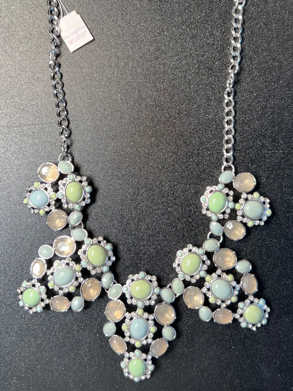 Lia Sophia Fondant Summer Seafoam Green Pastel Champagne Crystal Necklace NWT